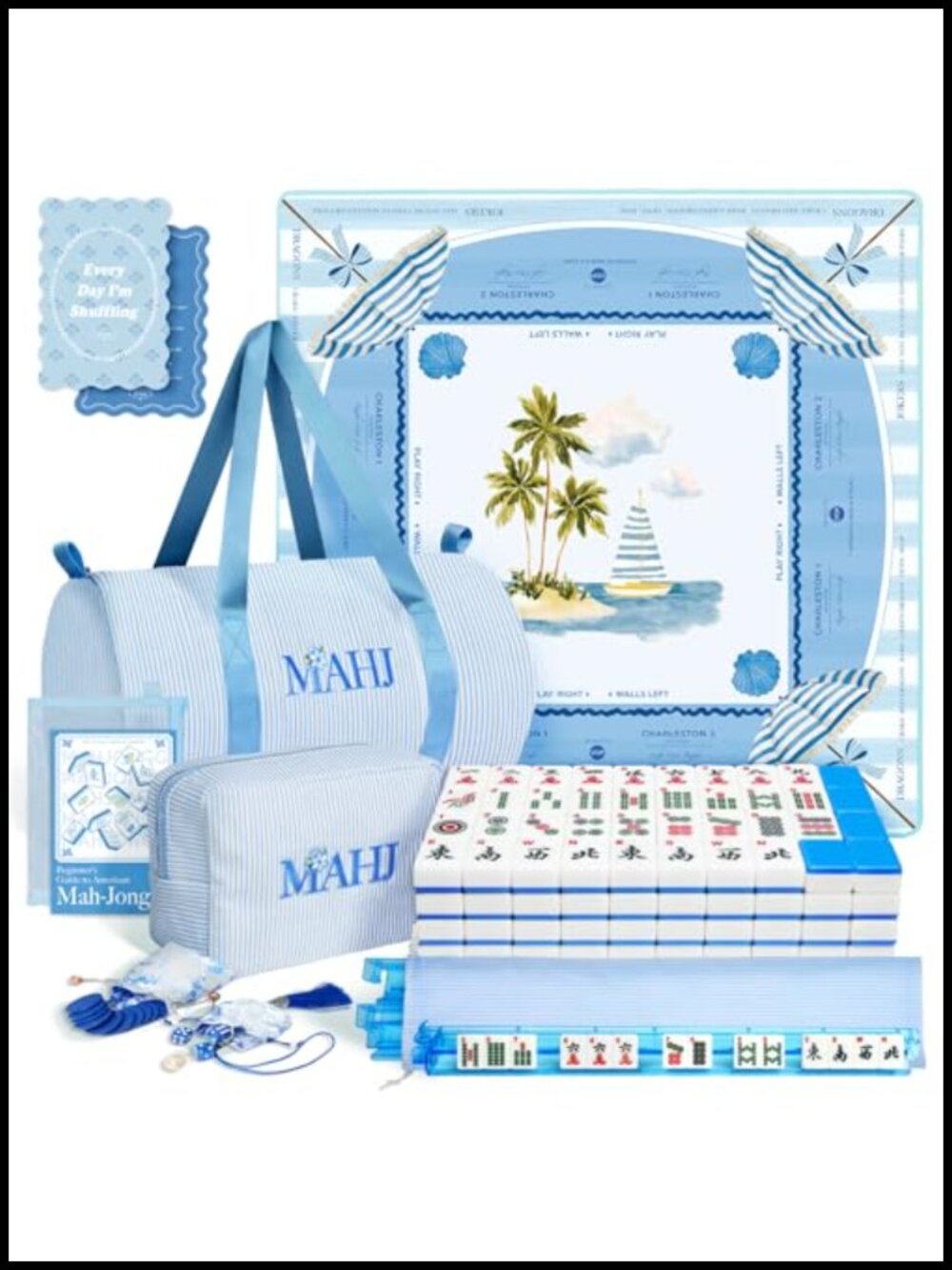 Complete American Mahjong Set 166 Tiles with Mat Racks Dice Chips Travel Game